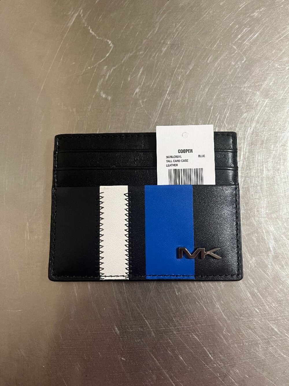 MICHAEL KORS Cooper Tall Blue/White Vertical Stripe Card Case NWT